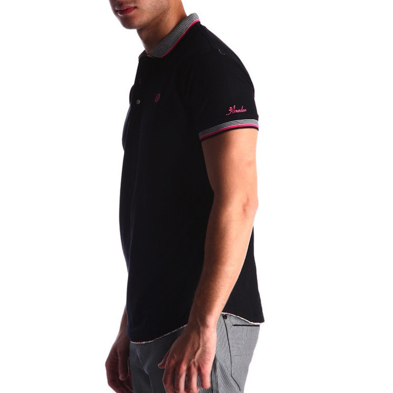 Men's Black - Paisley Turkey Slim Fit Mesh Polo Shirt ( Size - Only XS