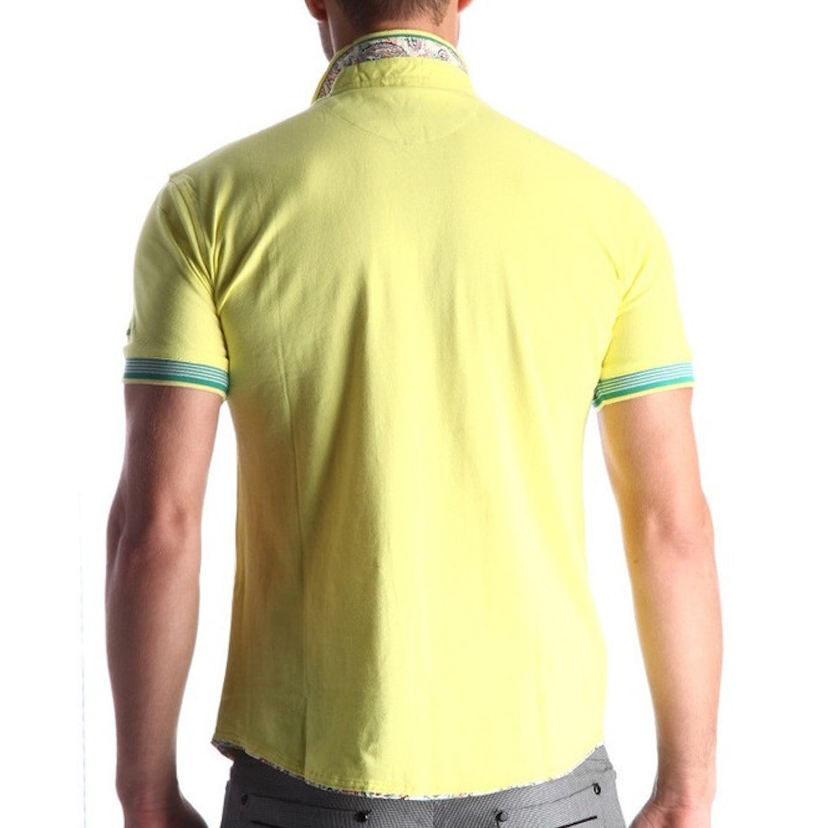 Men's Yellow - Paisley Turkey Slim Fit Mesh Polo Shirt ( Size - Only