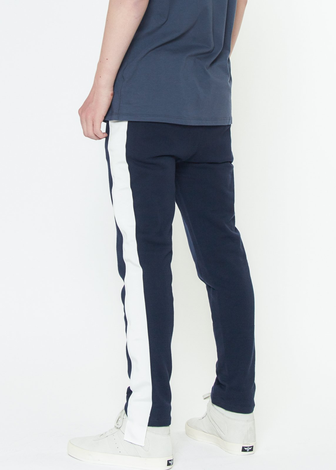 Konus Men's Sweatpants w/ Side Stripes in Navy - LuxeSavo