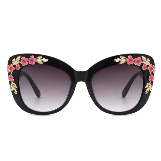 Elowen -  Women Oversize Cat Eye Floral Design Fashion Sunglasses