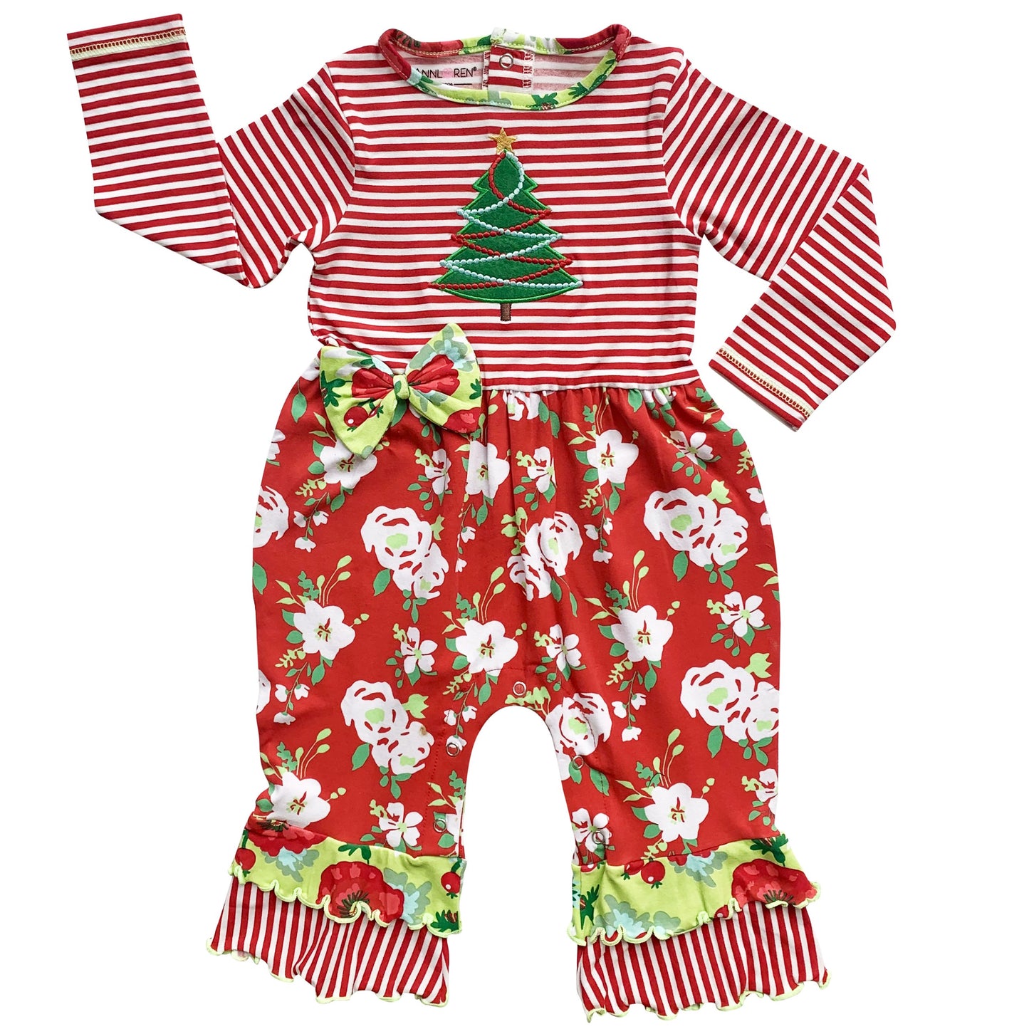 AnnLoren Baby Girls Merry Christmas Tree Holiday Floral Toddler Romper