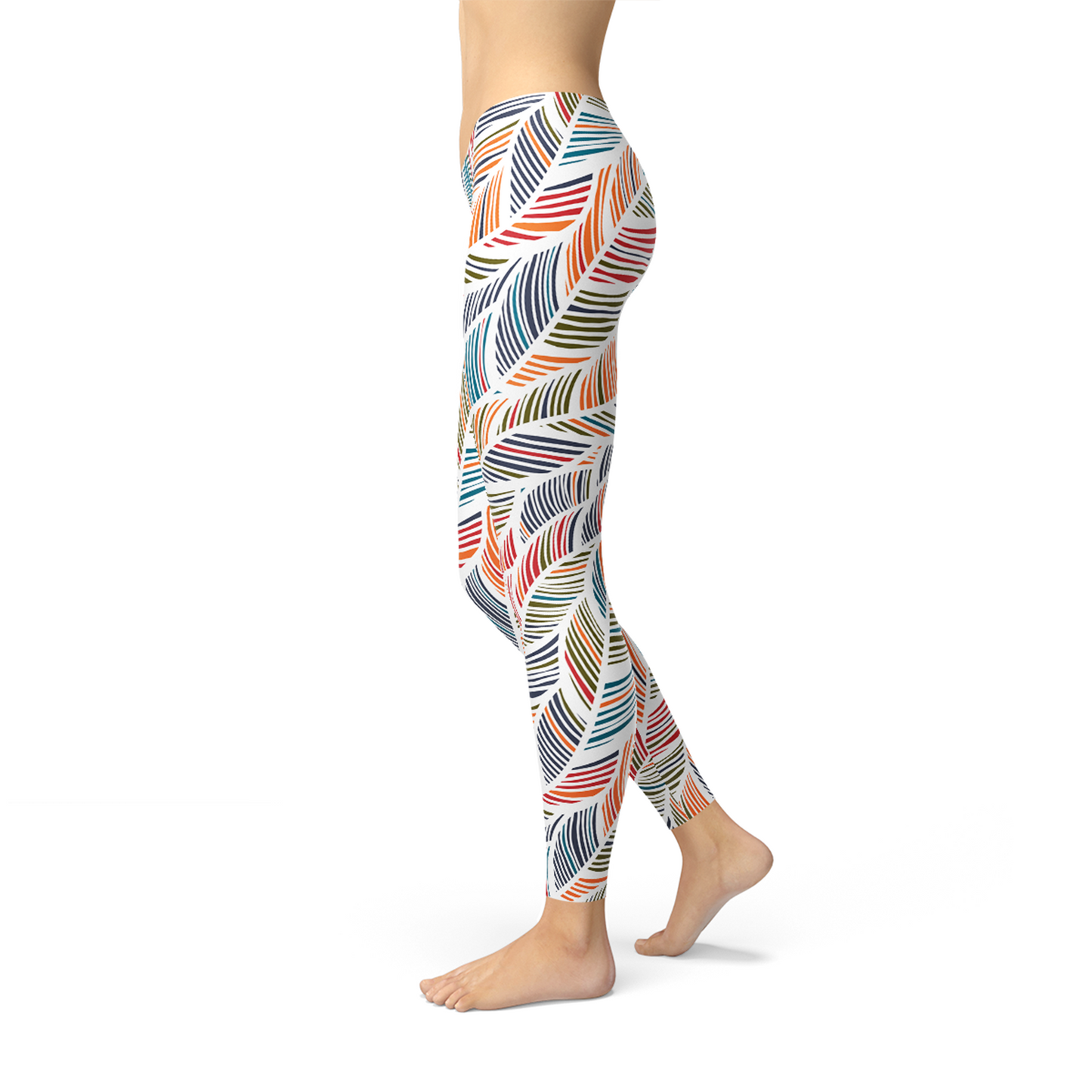 Womens Colorful Feather Fern Leggings - LuxeSavo
