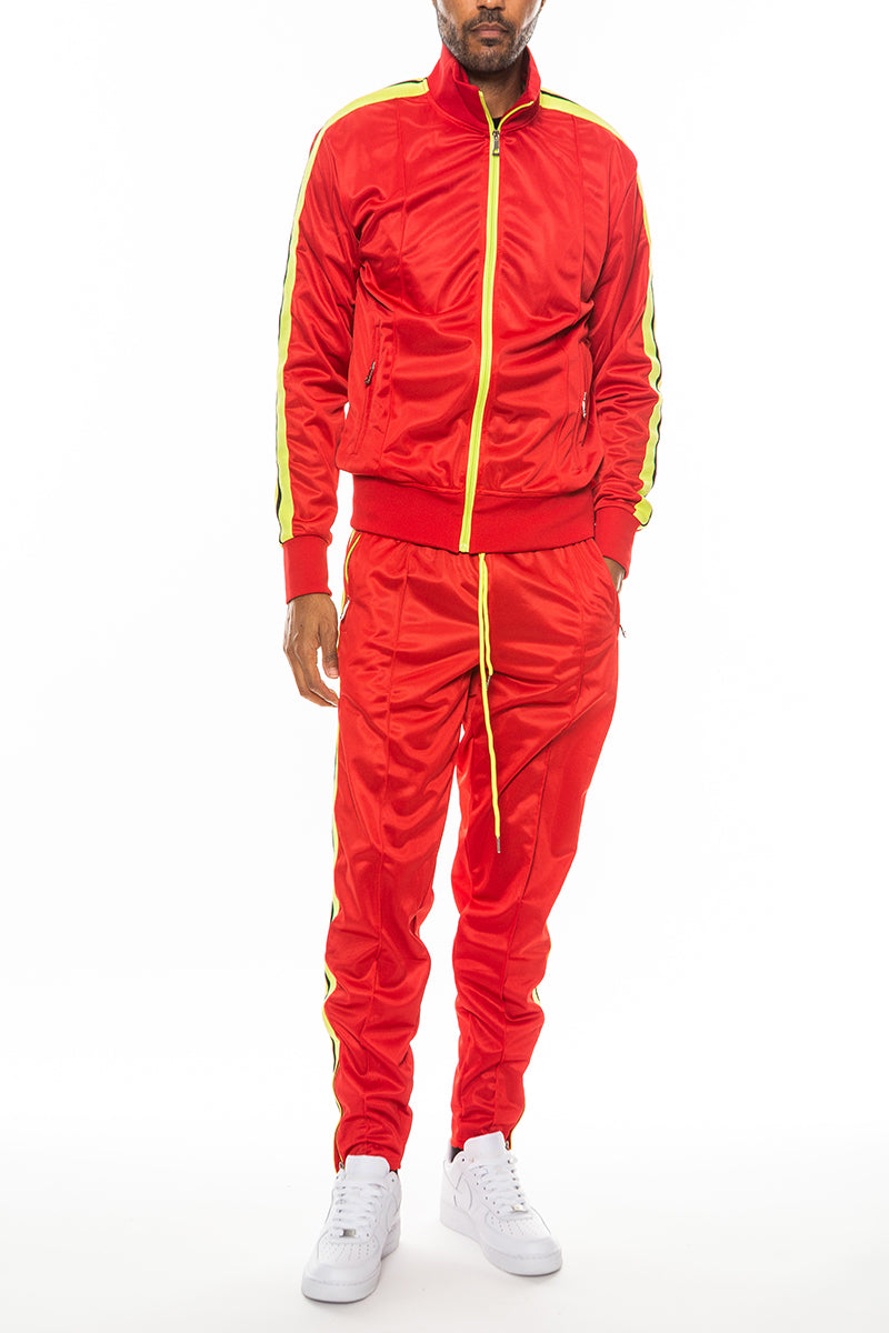 Striped Tape Front Pleat Track Suit - LuxeSavo