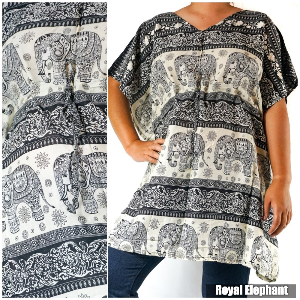 Boho Elephant Kaftan Shirt Short Dress - LuxeSavo