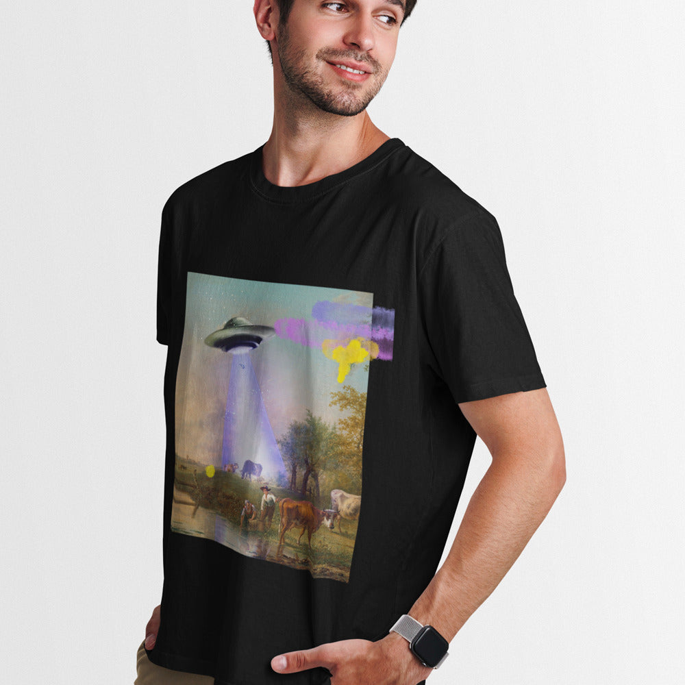 UFO Abducting Cow Jersey Short Sleeve Tee