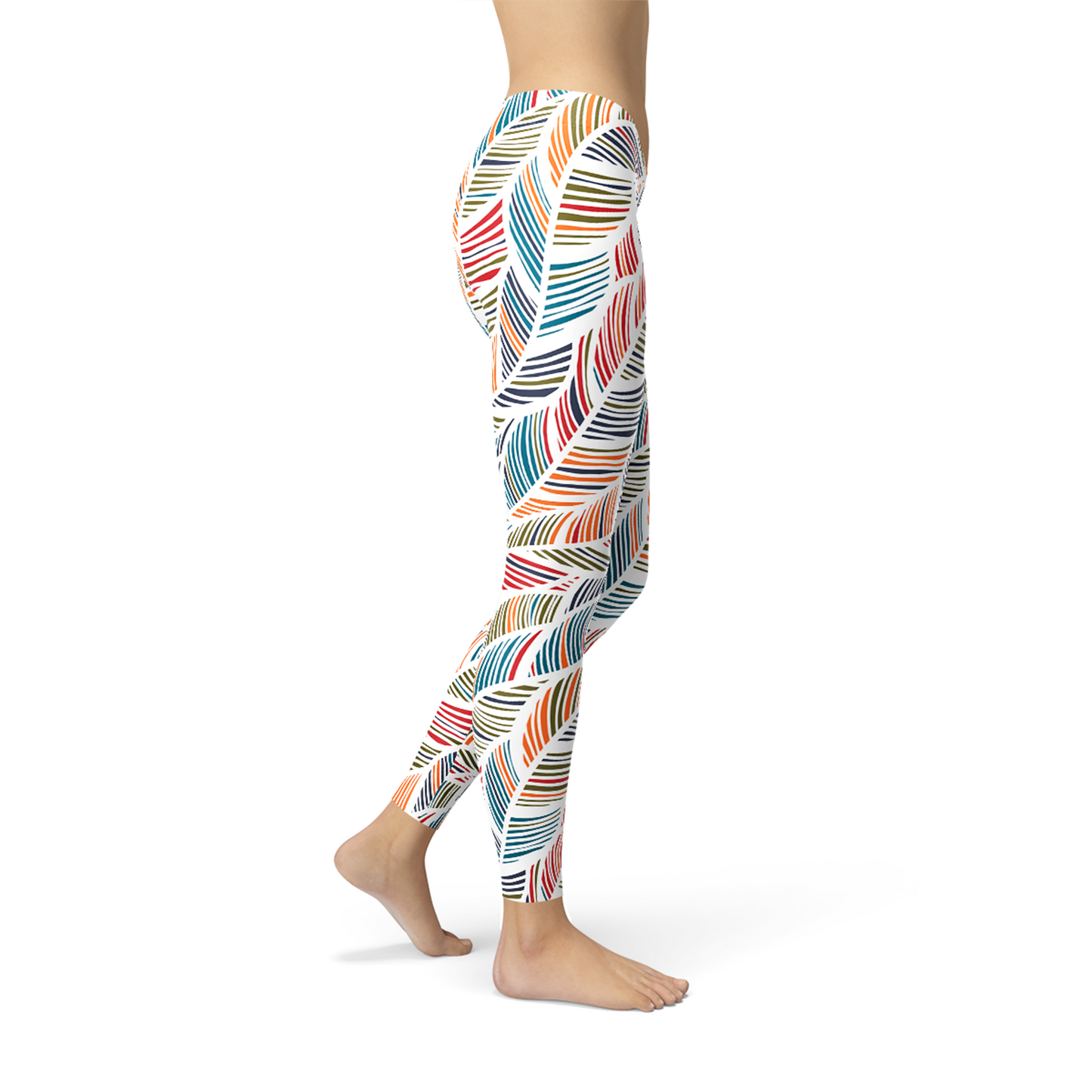 Womens Colorful Feather Fern Leggings - LuxeSavo
