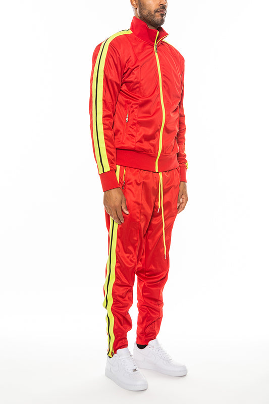 Striped Tape Front Pleat Track Suit - LuxeSavo