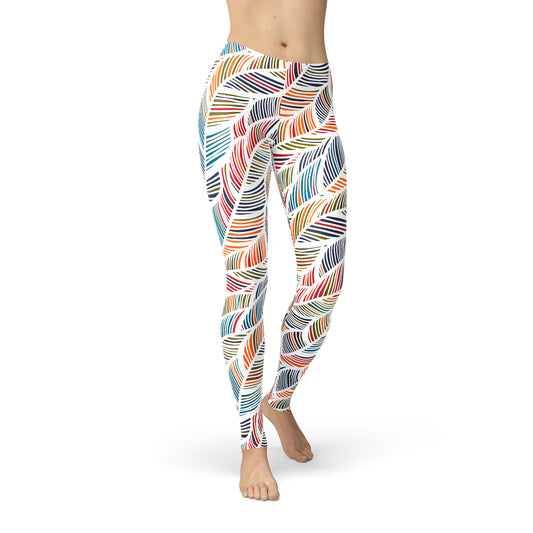 Womens Colorful Feather Fern Leggings