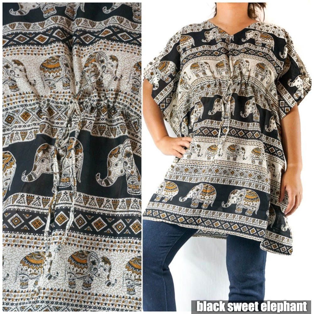 Boho Elephant Kaftan Shirt Short Dress - LuxeSavo